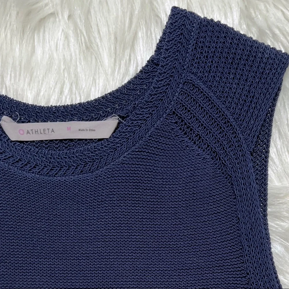 SOLD-Athleta Navy Blue Sleeveless Crochet Knit Long Tunic Top - Picture 8 of 12